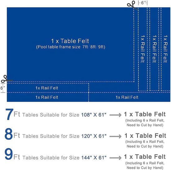 Pooltafel vilt - Biljart kleed - Indoor sport - Duurzaam en kleurecht - Tot 3.4m lengte - Blauw — afbeelding 5