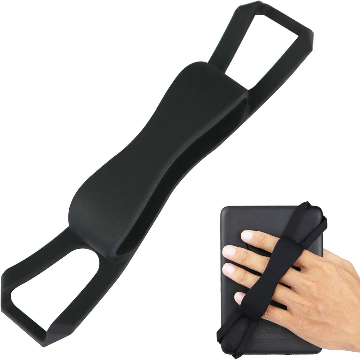 Non-slip Siliconen Polsband voor Universele Vinger Grip Houder voor 6-7 inch E-readers zoals Kindle en Kobo, Zwart