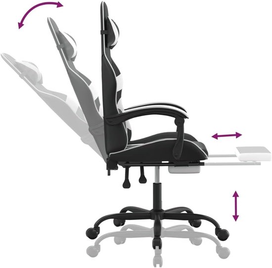 Gaming Stoel - Gamer Fauteuil - Comfortabel Gametijd - Verstelbare Rugleuning - 131 cm Hoog - Zwart Wit — afbeelding 5