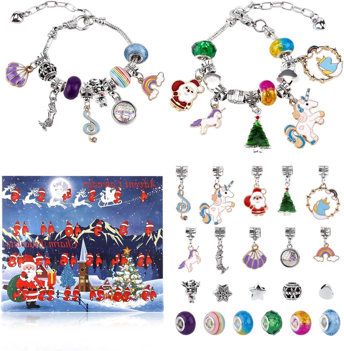 DIY Adventskalender Armbandenset met 24 Stuks, Creatieve Sieraden voor Kerstmis, Tel Af naar de Feestdagen met Unieke Armbanden voor Tieners en Meisjes
