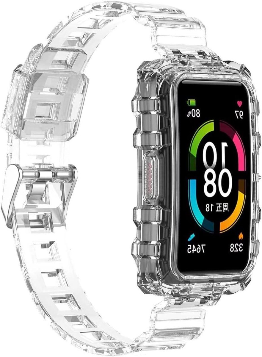 Horlogeband - Polsband Armband - Smartwatch Gebruik - Verstelbaar TPU Materiaal - One Size - Transparant Wit