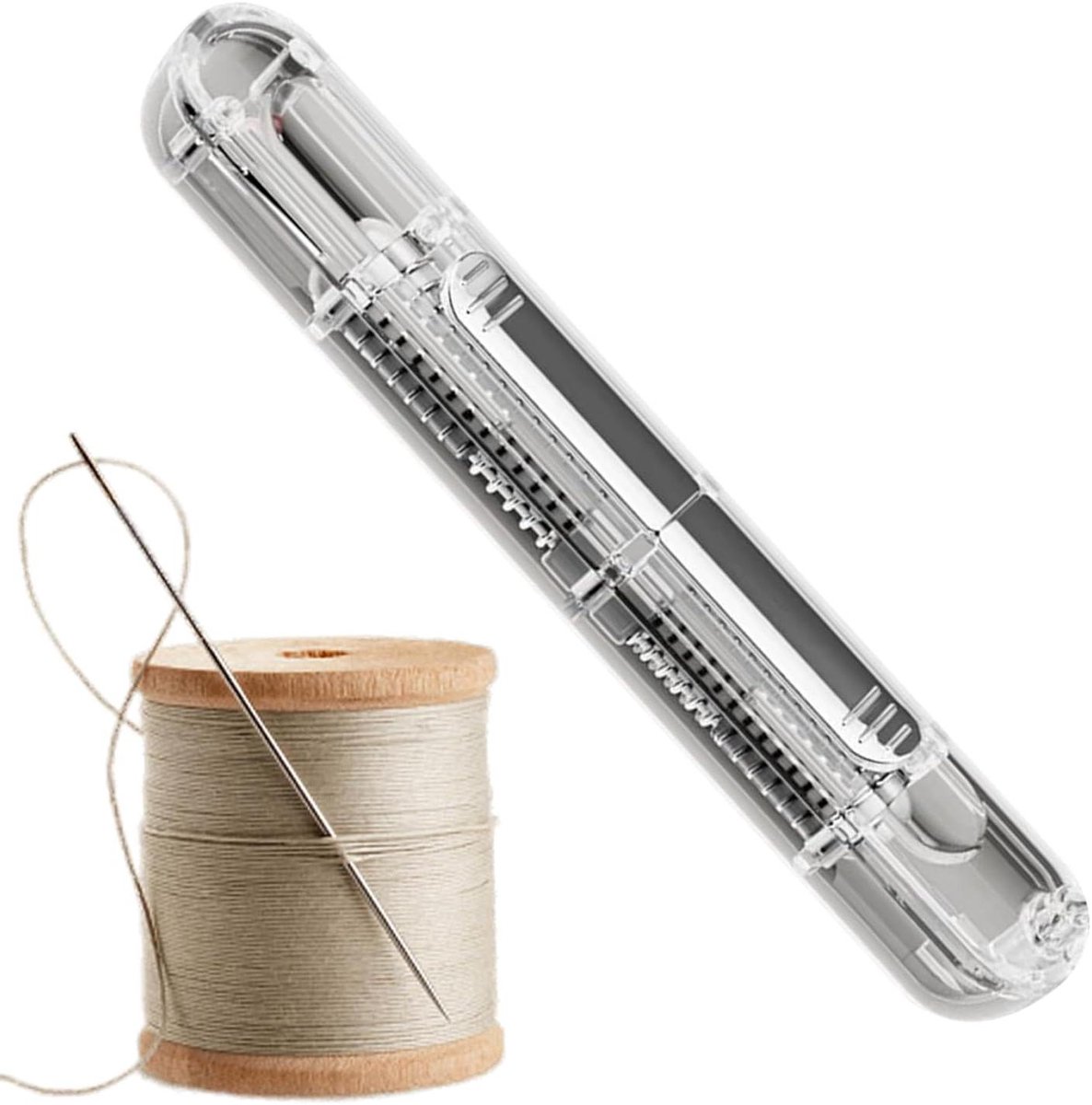Naaigereedschap 2-in-1 - Naalddoorsteker Tornmesje - Hand Naaien Vereenvoudigen - Dubbelkoppig Ontwerp - 11 cm - Transparant
