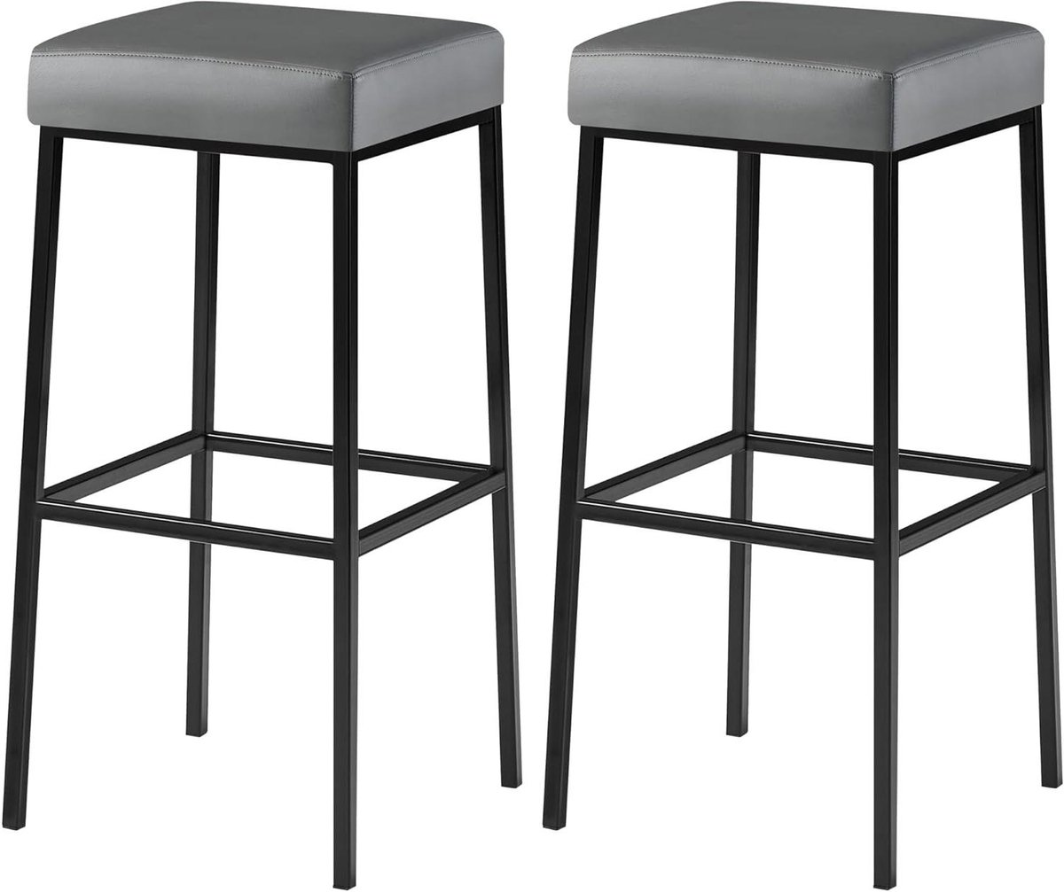 Barkrukken Set - Krukken Bar - Keuken Zitten - Kunstleer Zitting - 85 cm Zithoogte - Grijs
