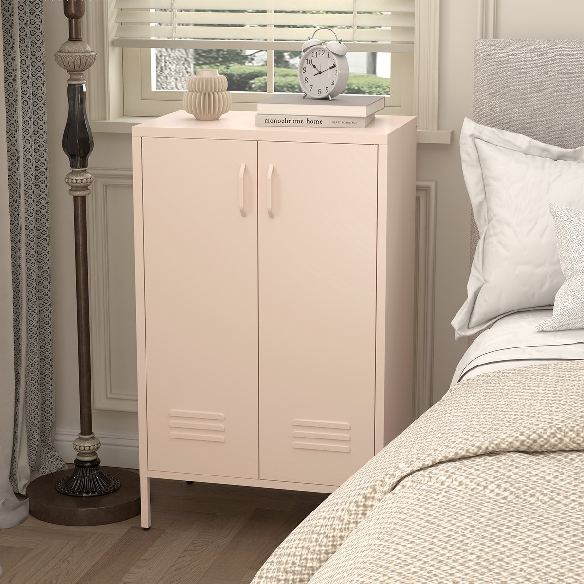 Metalen Opbergkast - roze - 2 deuren met magneetsluiting - 2 verstelbare planken (120 lbs) - ventilatiegaten