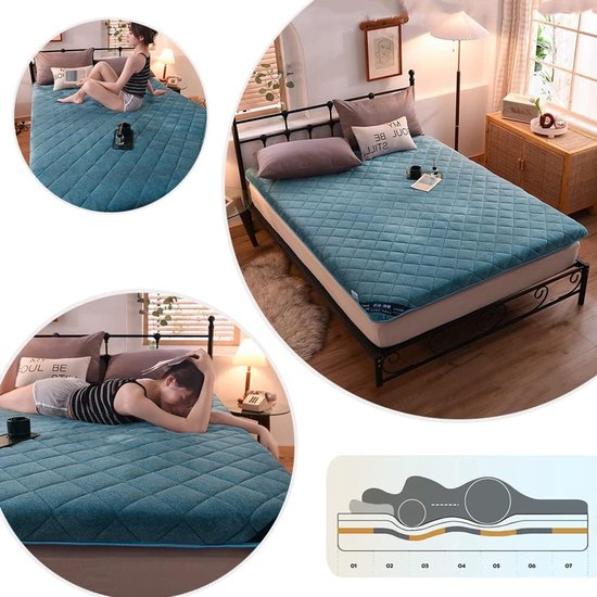 Japanse Slaapmat - Opvouwbare Futon - Comfortabel Slapen - Meerlaags Ontwerp - 150 x 200 cm - Blauw — afbeelding 3
