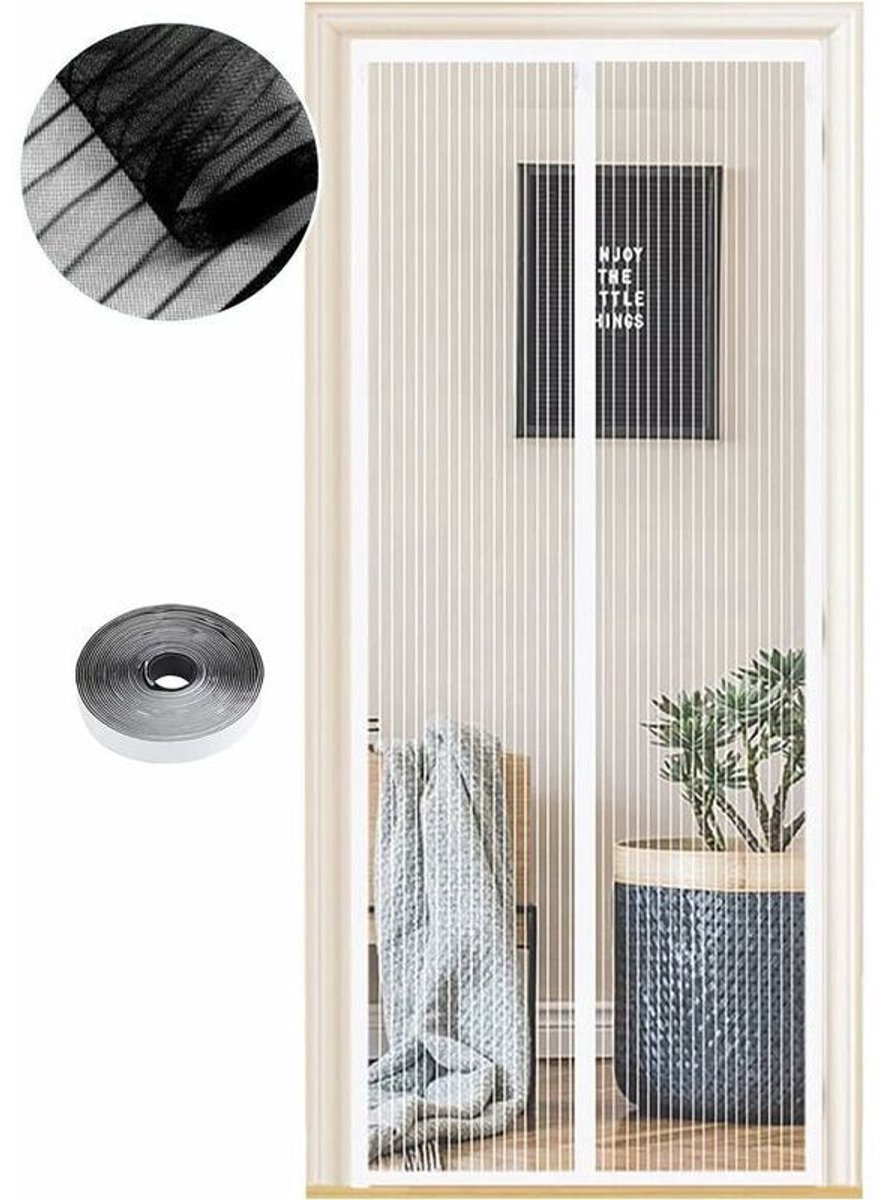Magnetisch muggennet, geschikt voor deuren, verkrijgbaar in verschillende maten, 120 x 210 cm, sterke magneet, sluit automatisch, kan ook gebruikt worden als gordijn geschikt voor gangen en terrassen, boren is niet nodig, witte strepen.