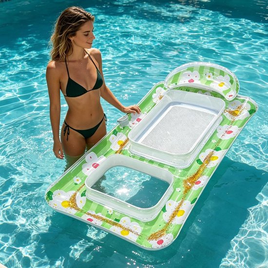 Opblaasbare Zwembad Lounger - Drijvend Zonnebed - Ontspannen op Water - Verbeterd Balanssysteem - 103x95 cm - Groen — afbeelding 2