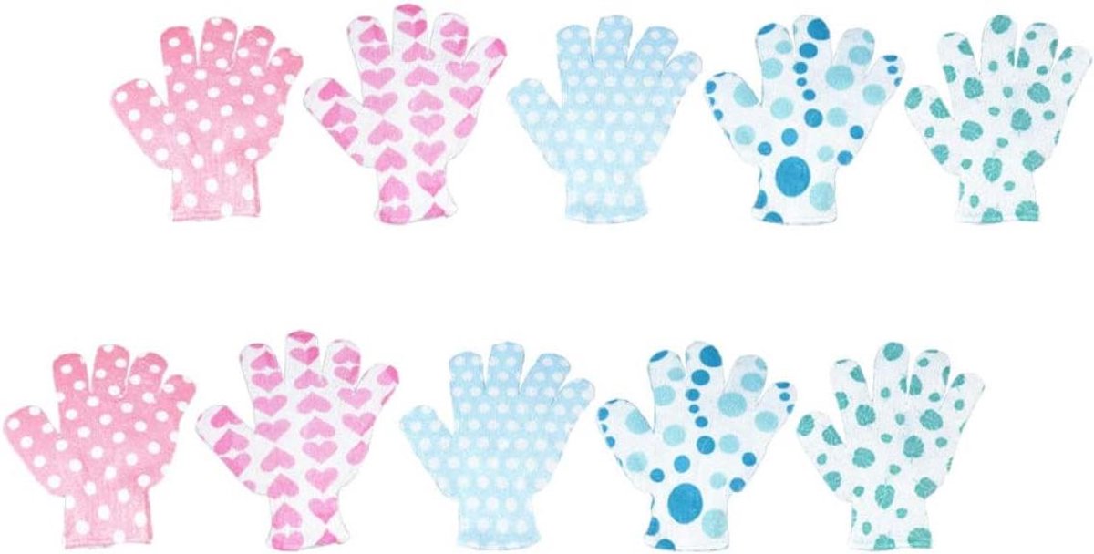 Badhandschoenen - Scrubwanten - Huid reinigen - Vijfvinger ontwerp - 10 stuks - Gemengde kleuren