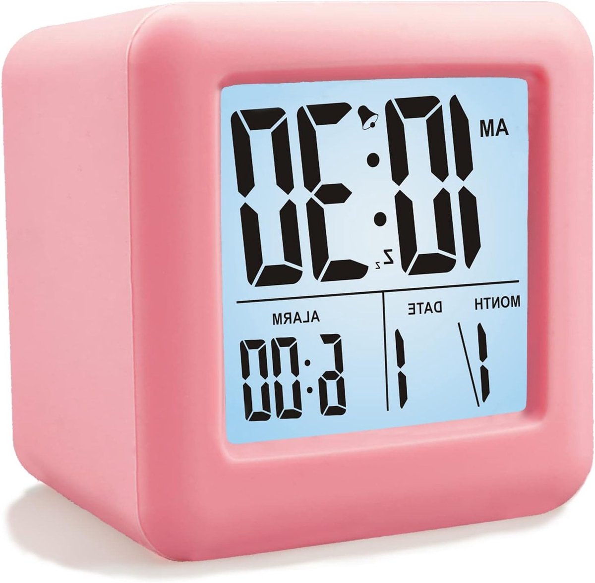 Digitale Kinderwekker met Snooze en Nachtlampje - Eenvoudig in te stellen Siliconen Klok met Tijd en Datum - Luide Alarmklok voor de Slaapkamer - Batterij Aangedreven (Lichtroze)
