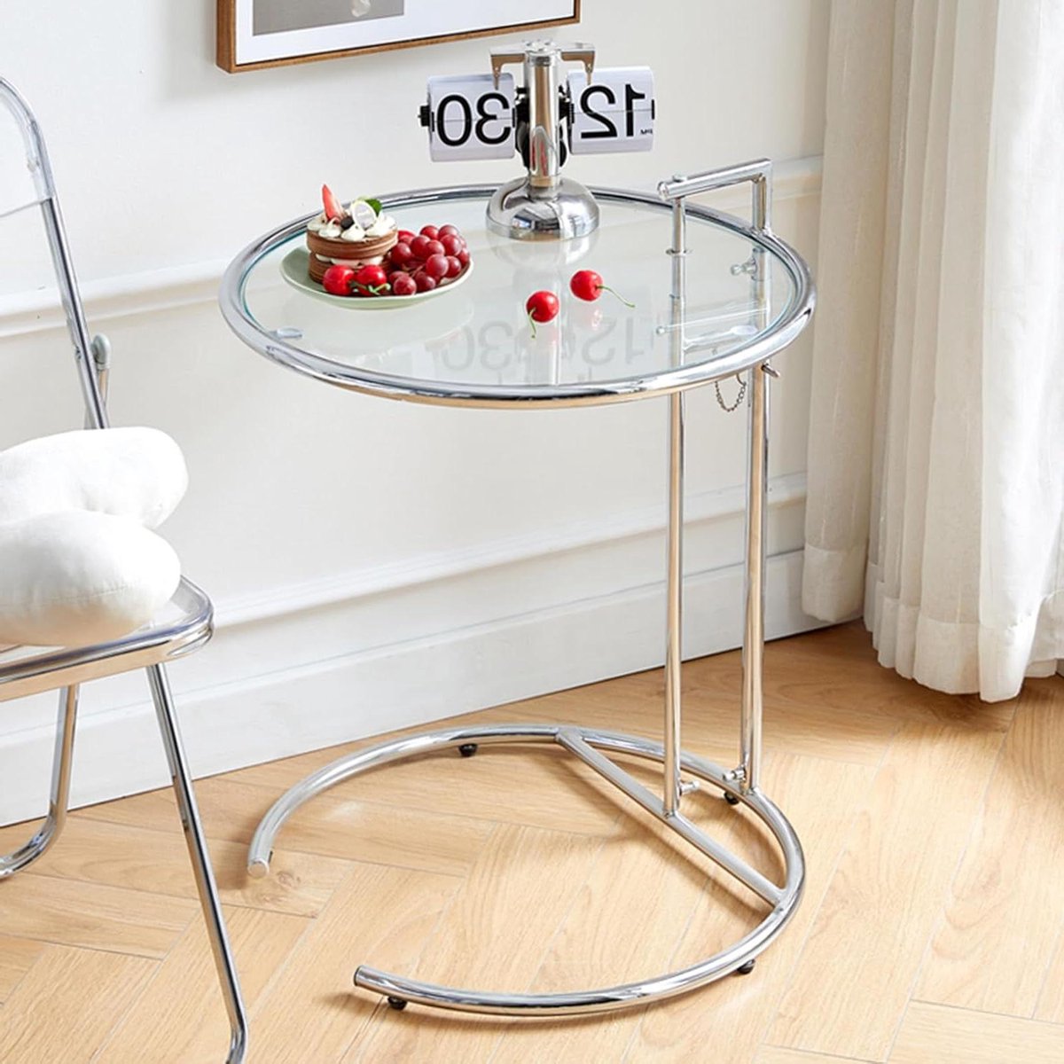 Glazen Eindtafel - Ronde C-vorm - Woonkamer Decoratie - Gehard Glas - 51 x 51 cm - Zwart