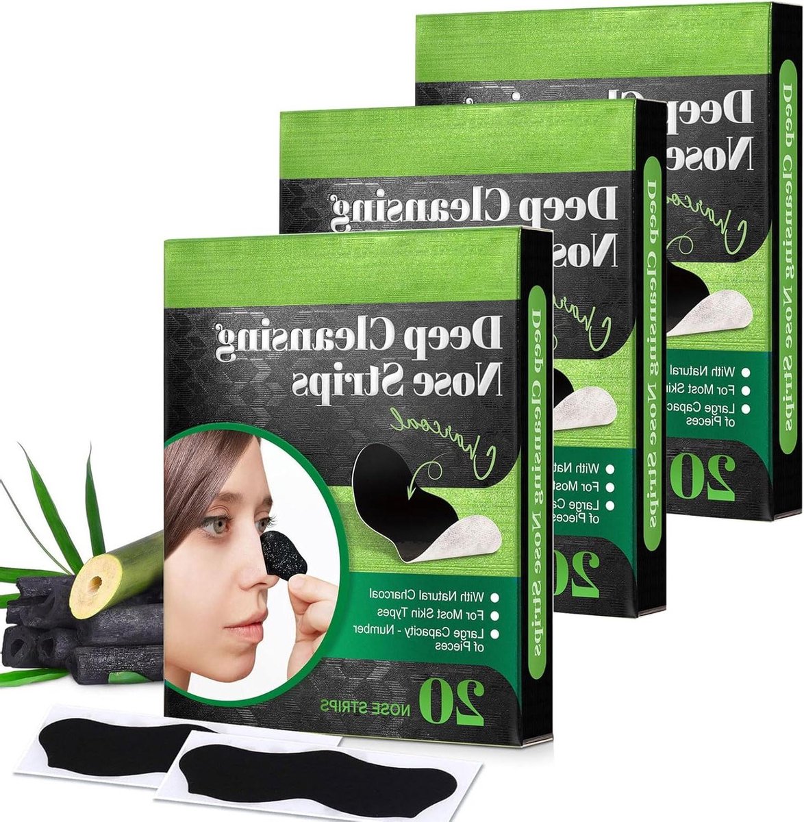 Mee-eter Strips - Neusstrips Houtskool - Gezichtsreiniging - Natuurlijke Ingrediënten - 3 Stuks - Zwart