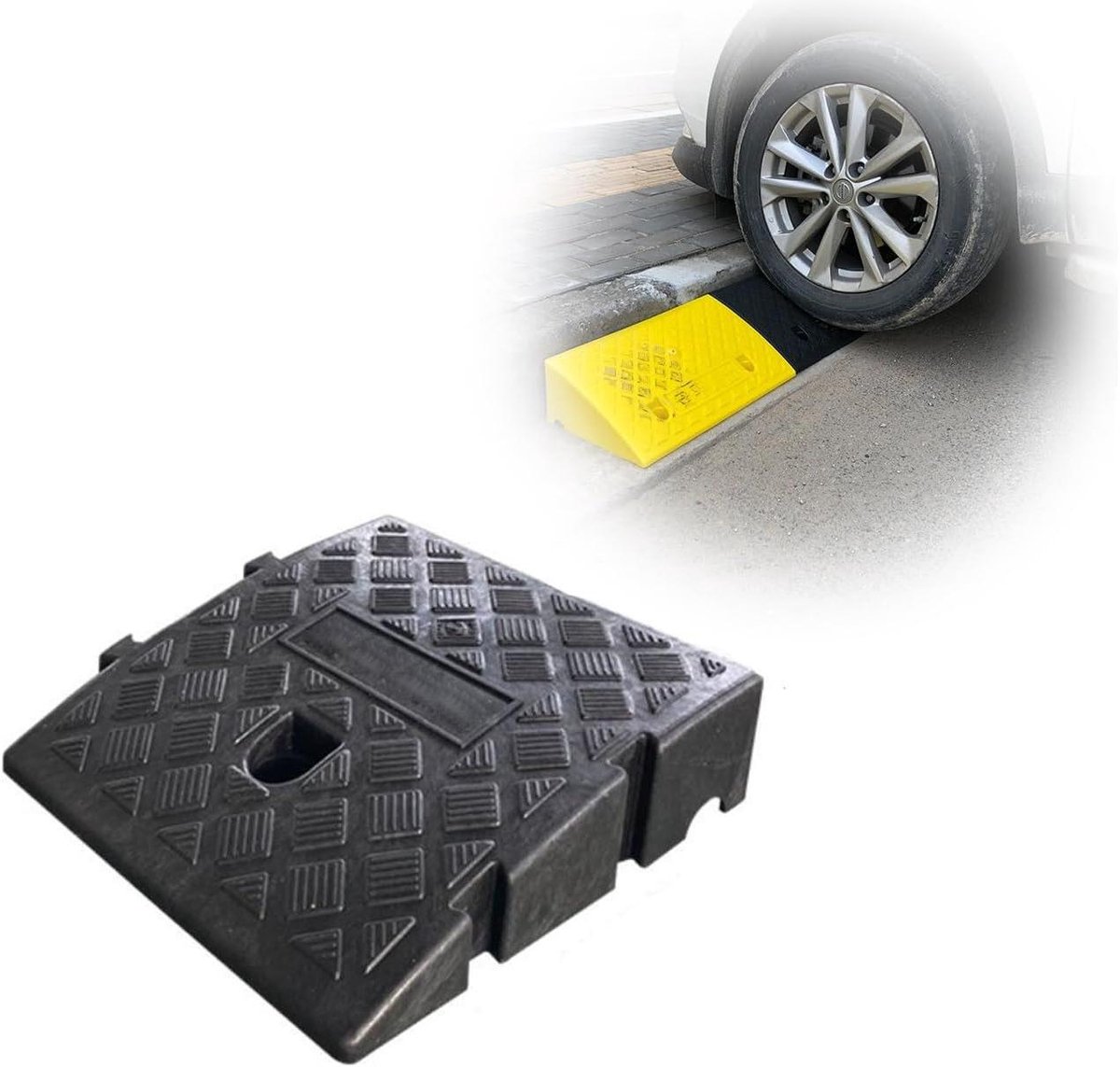 Rubberen drempelhulp Mobiliteit deur Ramp Voorkomt dat regenwater zich ophoopt, geschikt voor deuropeningen, vrachtwagens, veegmachines en elektrische scooters(Black,25 * 27 * 7cm)
