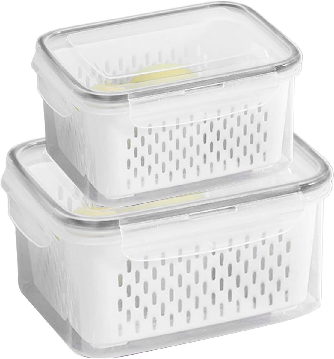 Opbergdozen Koelkast - Vriescontainers - Voedsel Bewaren - Met Zeefinzetstuk - 2 Stuks - Transparant