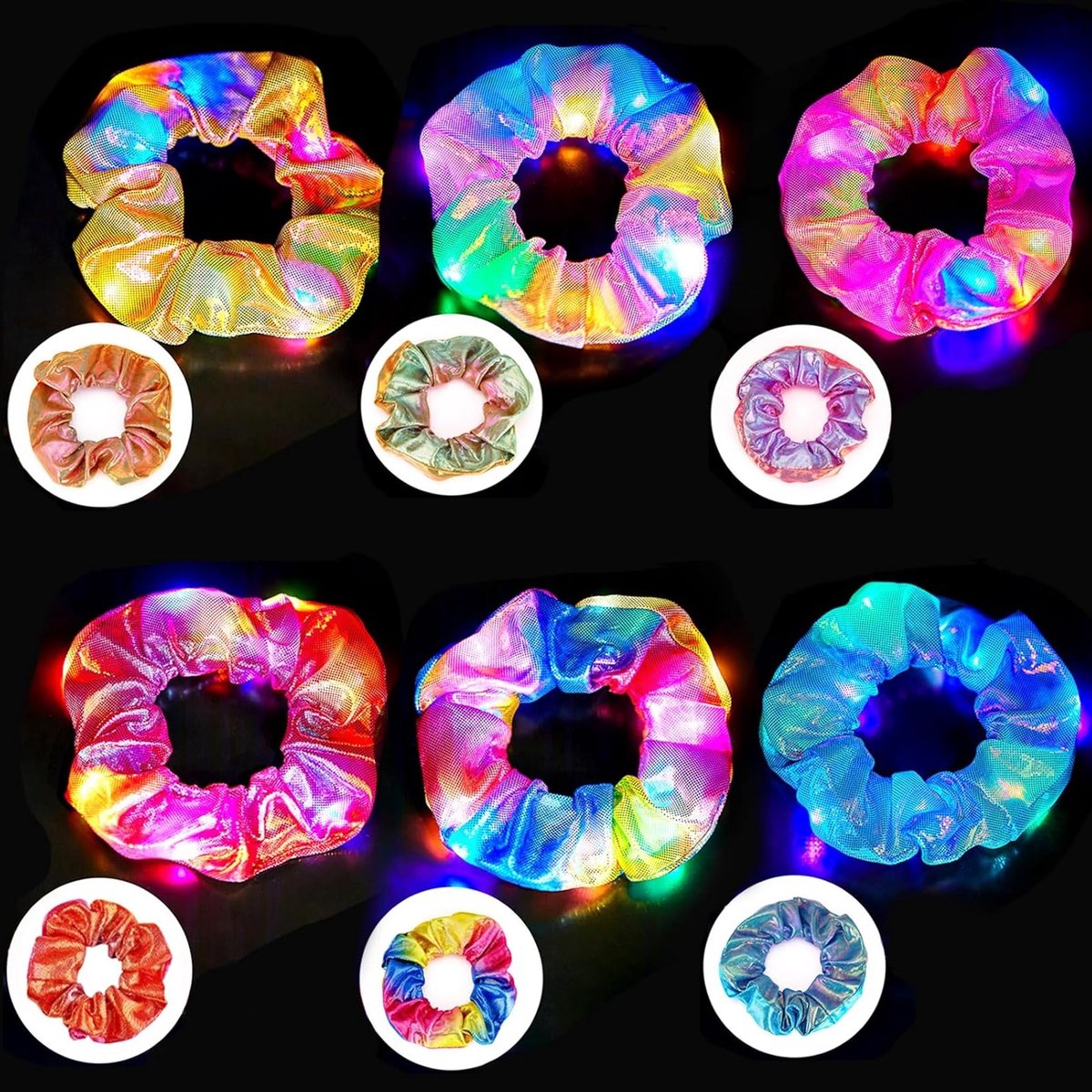 Set van 6 Luminous Haarbanden met LED Verlichting, Elastische Scrunchies voor Vrouwen en Meisjes, Perfect voor Feestjes en Carnaval