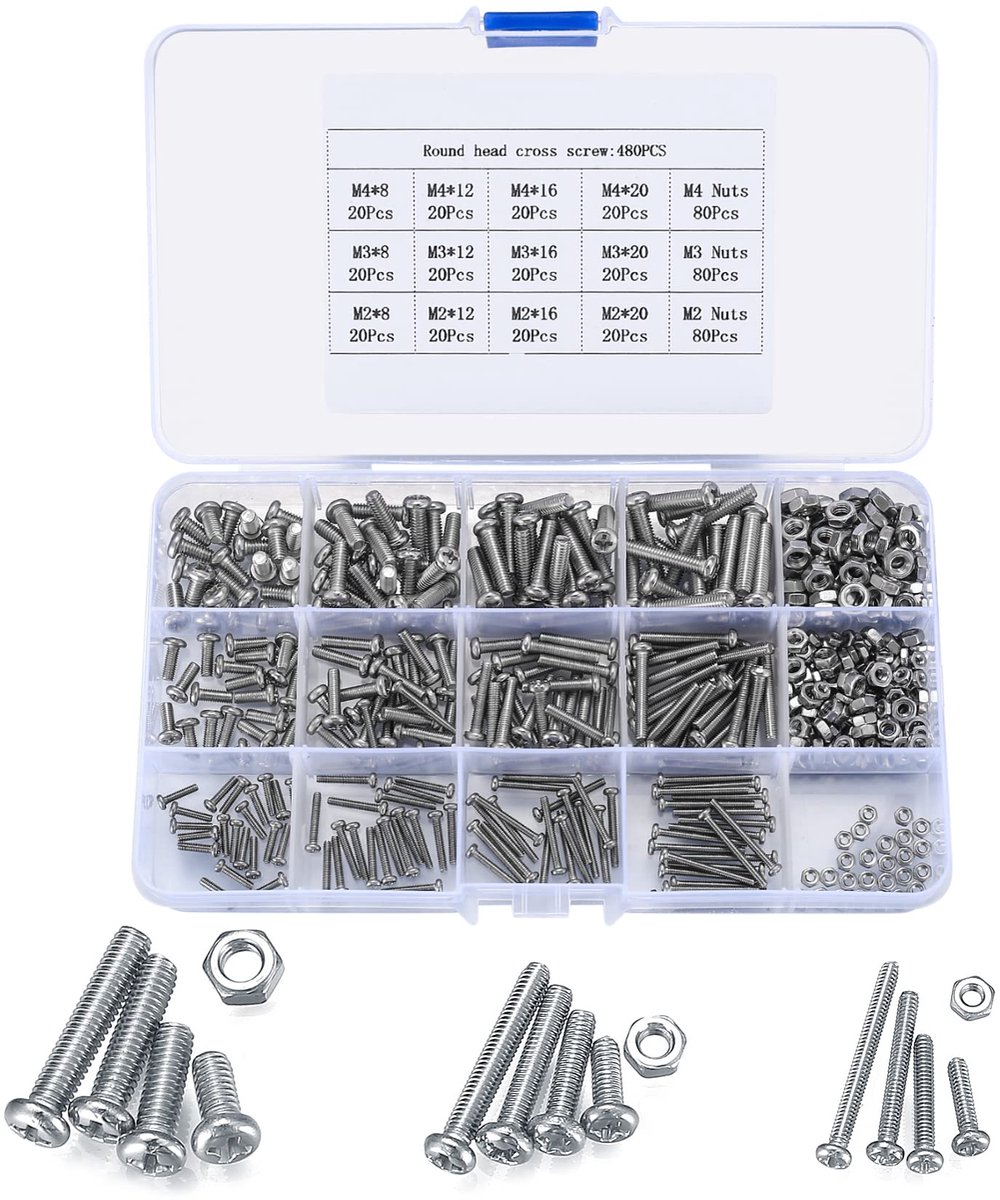 carmdering - Roestvrijstalen Schroeven En Moeren Set - RVS Bouten En Moeren Assortiment - Bevestigingsmateriaal Kit - Corrosiebestendig Roestvrij Staal - Precise Schroefdraad Profiel - 304 Materiaal - Veelzijdige Montage Opties - 480 Stuks