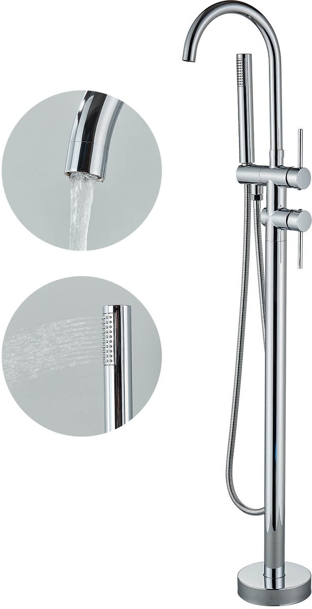 Vrijstaande Badkraan met Handdouche - waterkraan Chroom, Modern Design, Twee Waterfuncties, Voor Badkuip