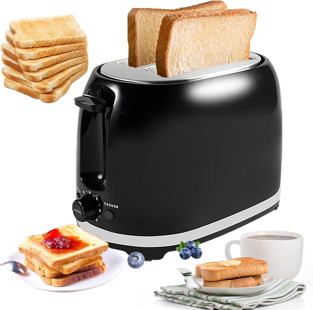 Broodrooster - Toastapparaat - Ontbijt Maken - Extra Brede Slots - 2-slice - Zwart