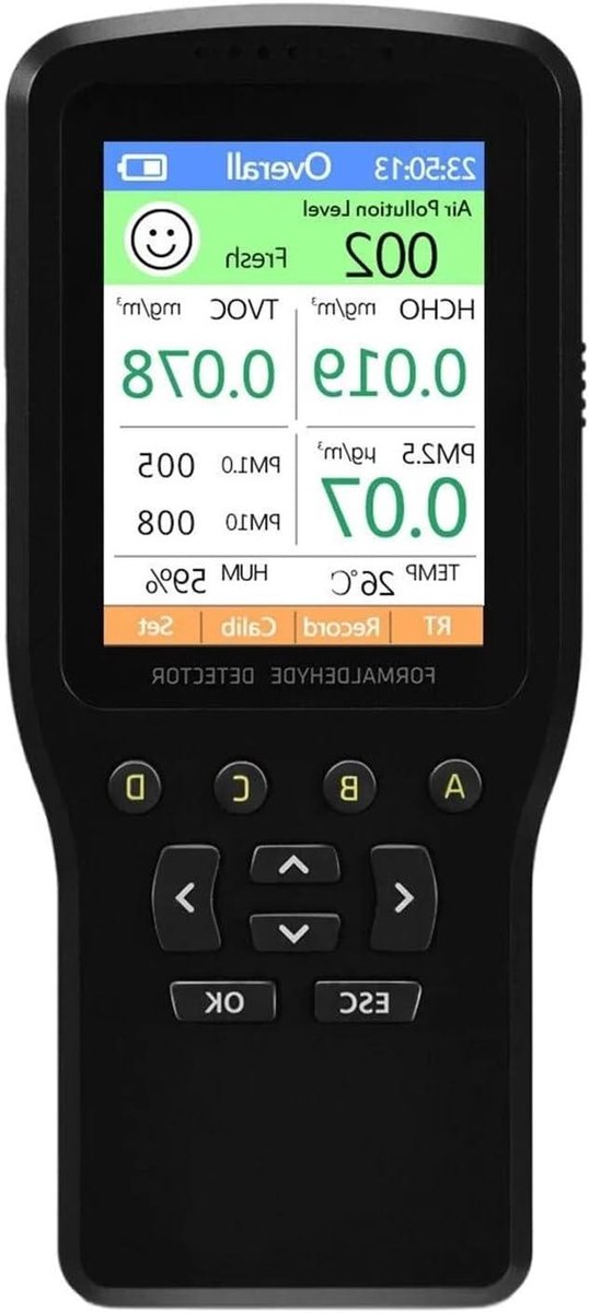 Luchtkwaliteitsmonitor Detector - Luchtkwaliteit Tester - Binnenlucht Meten - Nauwkeurige Sensoren - 17 cm Hoog - Zwart