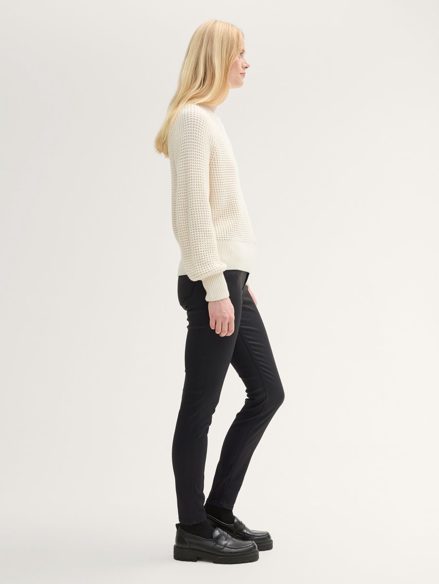 Tom Tailor Denim - TTNELA extra skinny jeans met coating - Maat 30/32 - coated black denim