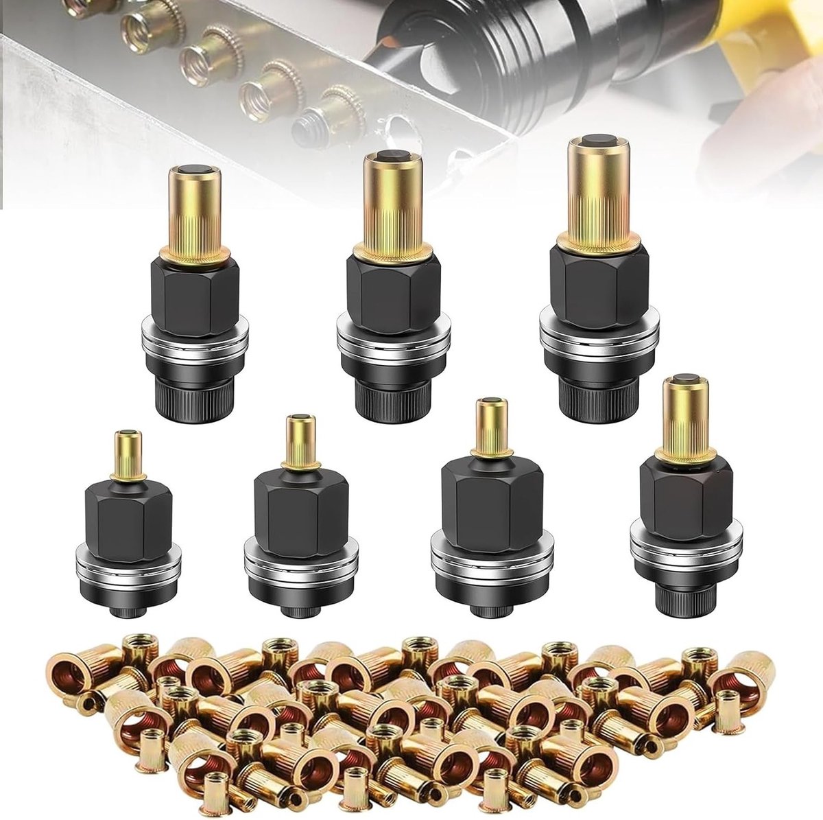 Complete Rivet Nut Set met 70 Stuks voor M3 M4 M5 M6 M8 M10 M12 - Handgereedschap voor Persmoeren en Rivet Nuts