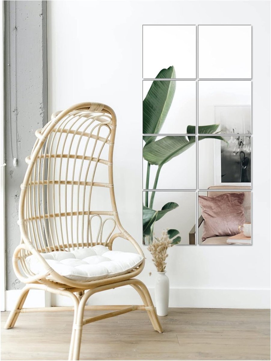 Zelfklevende Flexibele Spiegeltegels voor Wanddecoratie - HD Acryl Decoratieve Spiegels, Set van 8 voor Thuis en Kledingkast