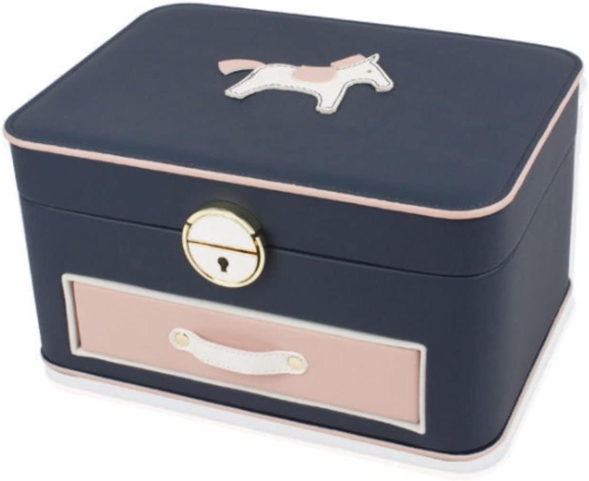 Sieradendoos met lades - Juwelendoos organizer - Sieraden opbergen - Met ingebouwde spiegel - 25 x 18 x 14cm - Blauw