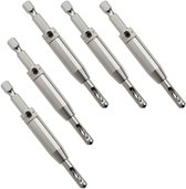 SOTECH 5 centreerboren Ø 2,7 mm HSS4241 staal met zeskantige schacht Komscharnier Montagehulp houtboor met veerbelaste geleidehuls voor het voorboren van houtschroeven met een diameter van 3,5 mm