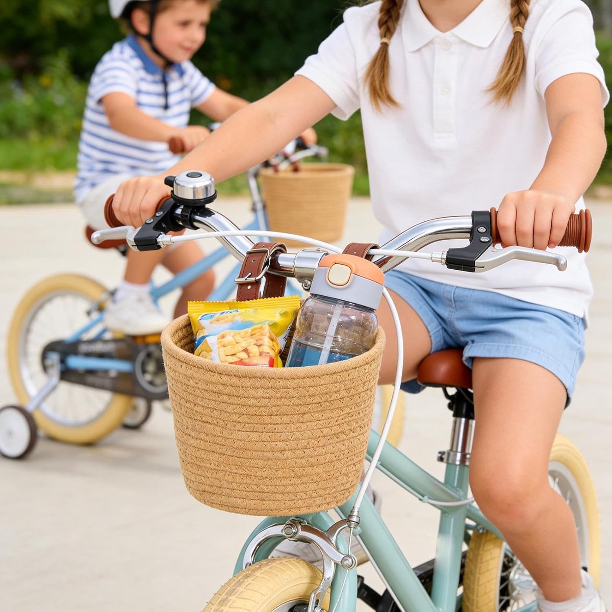 Stuurtas Kinderen - Fietsmand Scooter - Spullen Meenemen - Handgeweven Design - Groot Formaat - Crèmewit