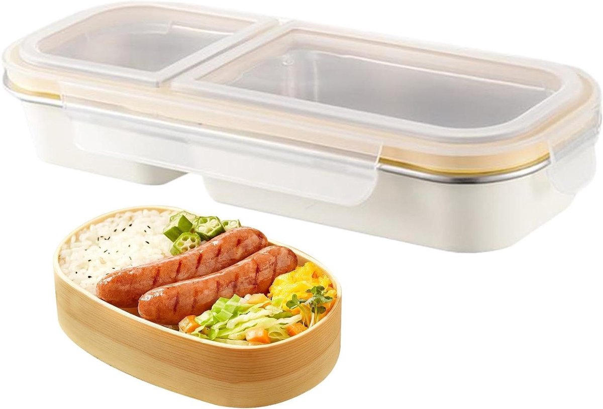 RVS Lunchboxen - Snack Container - Maaltijd Prep - Met Vakverdeling - 600 ml - Beige