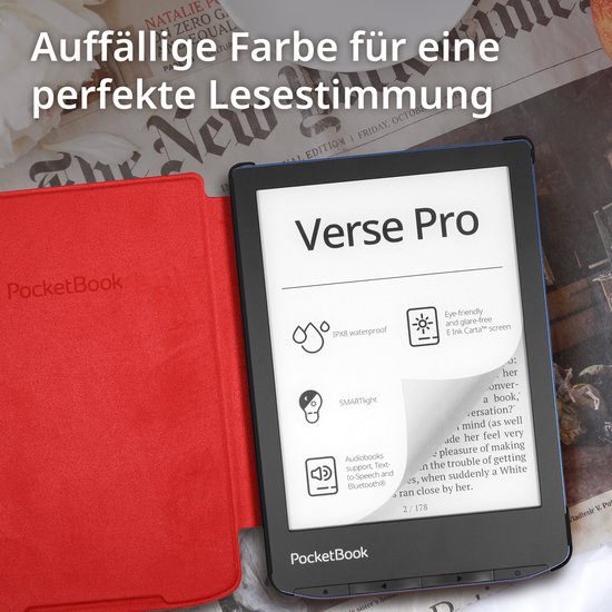 PocketBook Verse Pro e-reader Passion Red – 6 inch – 16 GB – waterdicht + Rood Hoesje – voordeelbundel — afbeelding 5