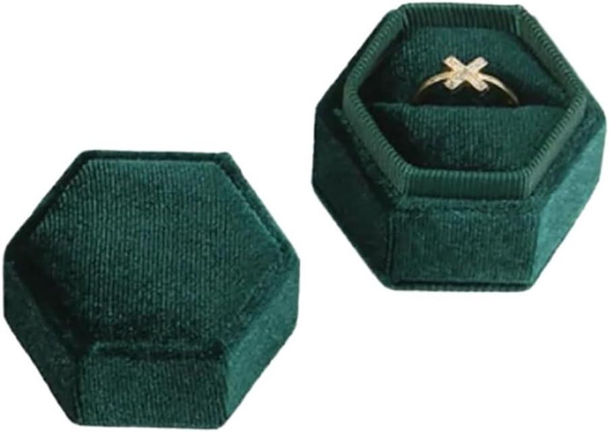 Vierkante Ringdoos - Vintage Doosje - Huwelijksaanzoek Opslag - Afneembaar Deksel - 10x10x10 mm - Donkergroen