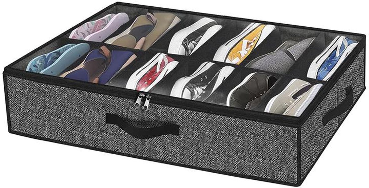 KZQ Schoenopbergdoos - opvouwbare schoenopbergtas - schoenopbergdoos voor onder het bed - biedt plaats aan 12 paar schoenen - transparante opvouwbare schoenorganizer voor onder het bed - 75 x 60 x 15cm