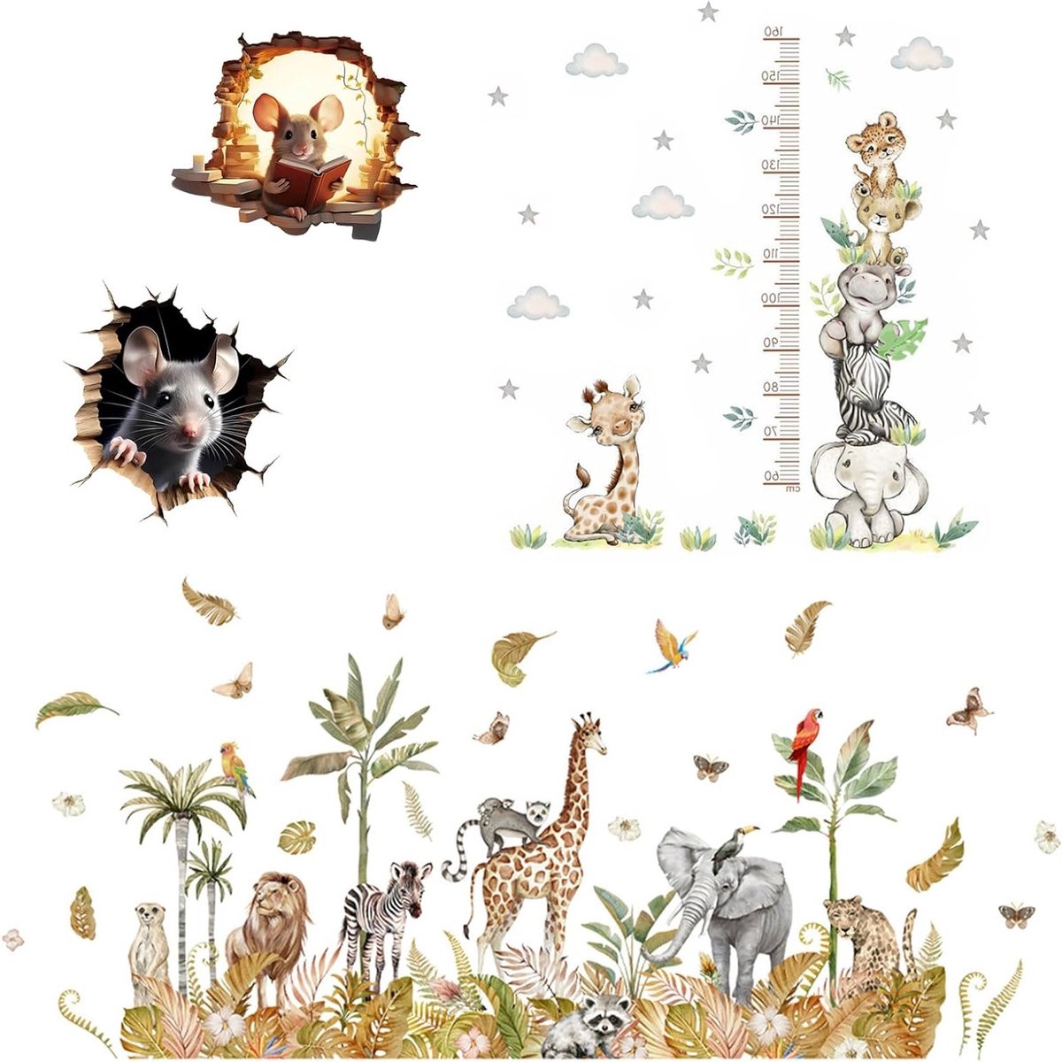 8 vellen muurtattoos met dinosaurussen, wanddecoratie voor kinderkamer, speelkamer en babykamer, kleurrijke dino's en vulkanen
