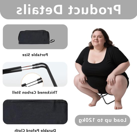 Opklapbare kruk - Visstoel - Campingkruk - Draagbaar en lichtgewicht met opbergtas - Maximaal draagvermogen 120 kg, perfect voor kamperen, wandelen, vissen, tuinieren, strand en barbecues (Zwart) — afbeelding 3