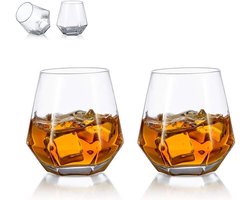 Set van 2 Diamantvormige Whiskey Glazen - Perfect voor Scotch, Bourbon en Rum - Modern Tumbler voor Mannen en Vrouwen, Ideaal als Cadeau voor Vader en Vrienden