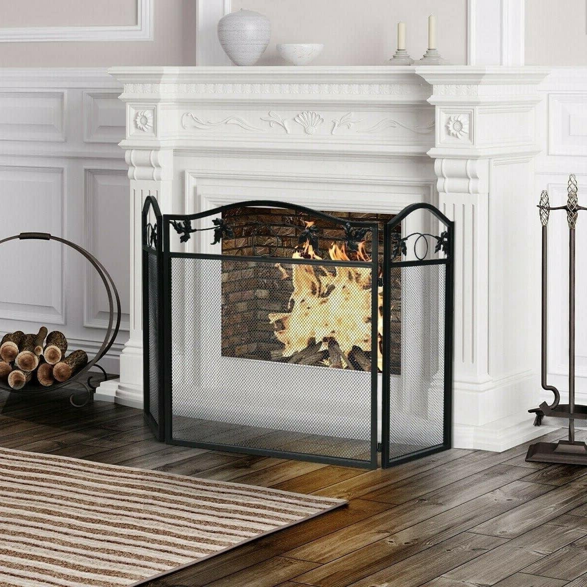 Haard Scherm - Vuurkorf Scherm - Veiligheid Haard - 3-Panels Bescherming - 127 cm - Zwart