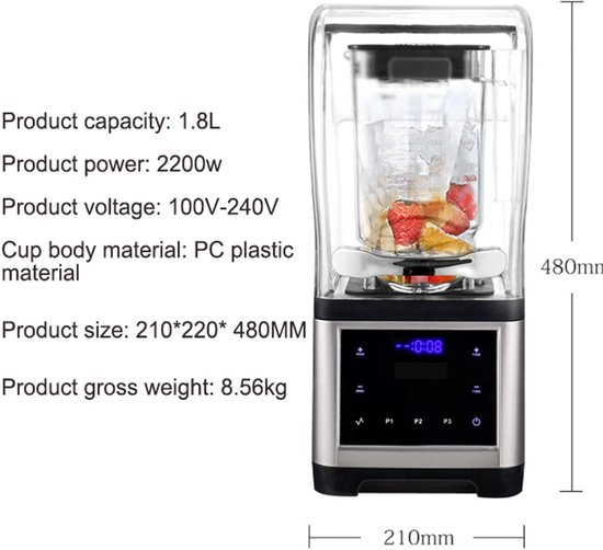 Stille Blender - Geluidsdichte Mixer - Smoothies Maken - Krachtige Motor - 1.8 Liter - One Color — afbeelding 3