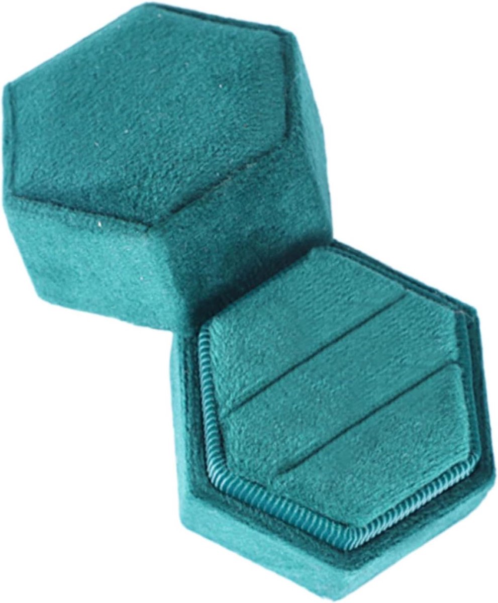 Ringendoosje - Juwelendoosje Houder - Huwelijksaanzoek Presentatie - Geometrische Vorm - 5.3 x 5.5 x 5.3 cm - Groen