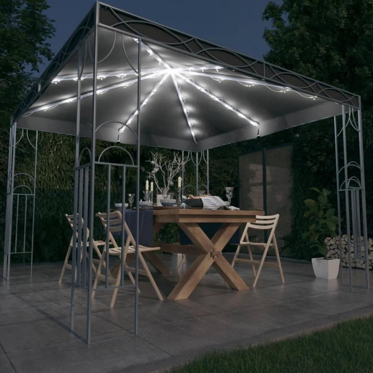 Tuinpaviljoen met Led-lichtketting - Feesttent Strandtent - Buitenfeesten Organiseren - UV-beschermend Dak - 300 x 300 cm - Antraciet