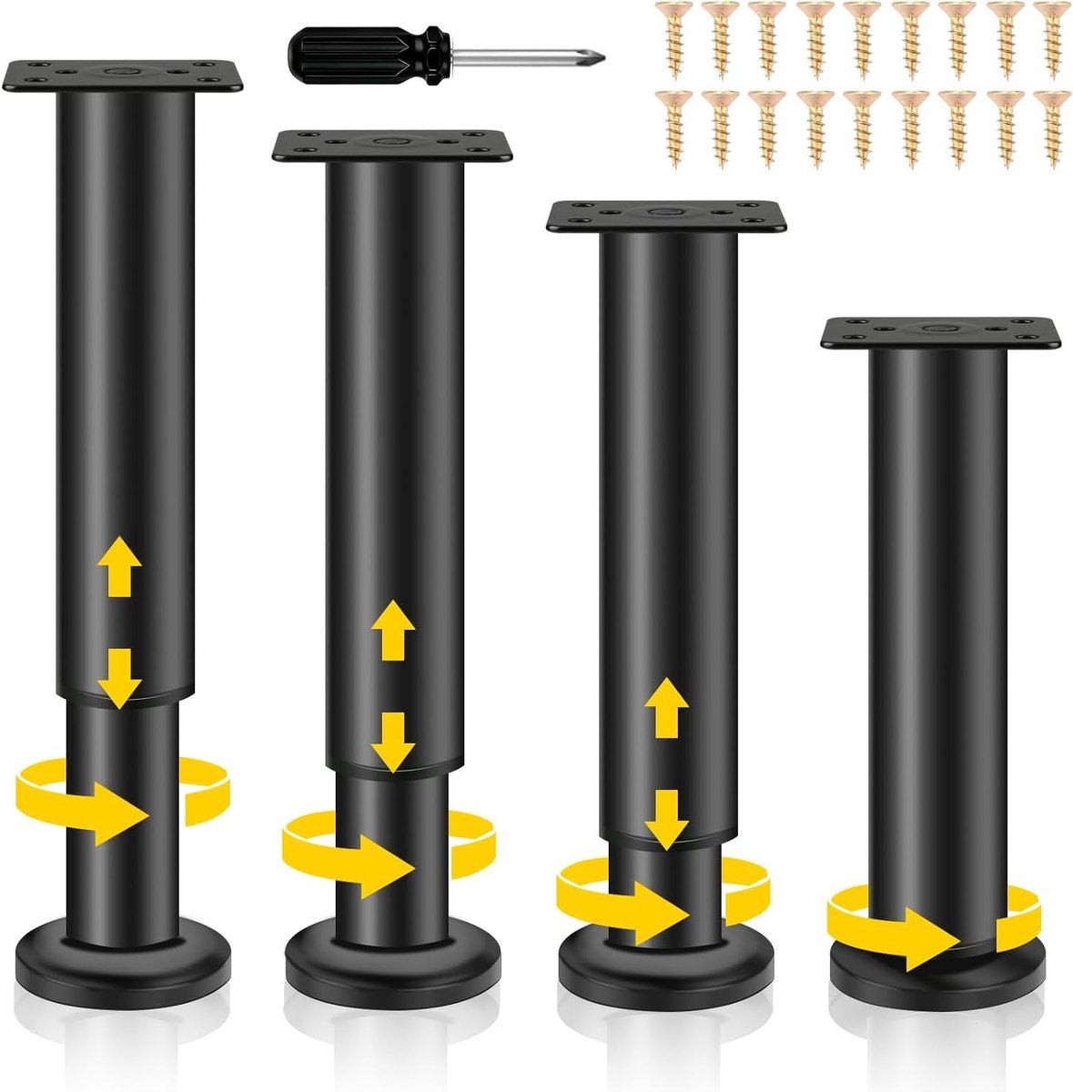 In hoogte verstelbare metalen meubelpoten set van 4 - Zwart - Universele poten voor bank, bed, kast en tafel