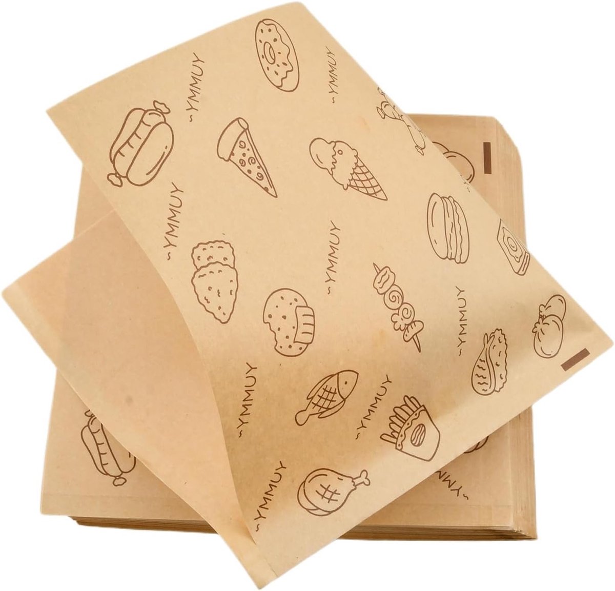 200 Stuks Voedsel Papier Snackzakken, Vetafstotend Kraft Sandwich Tassen voor Burgers en Friet, 18 x 18 cm