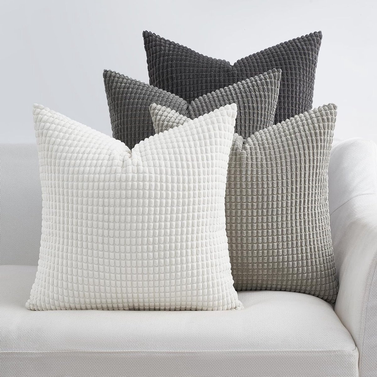 Decoratieve Zonnebed Kussenhoezen 45 x 45 cm Donkergrijs Verloop Super Zacht Ribvelvet voor Bank, Woonkamer en Slaapkamer, Set van 4