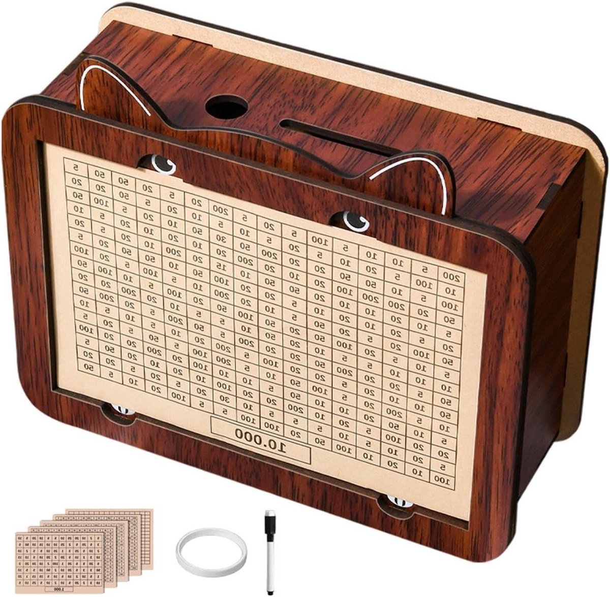 Muntenteller Bank - Houten Spaarpot - Financiën Leren - Met Digitale Teller - 17x12x6.5 cm - Houtkleur