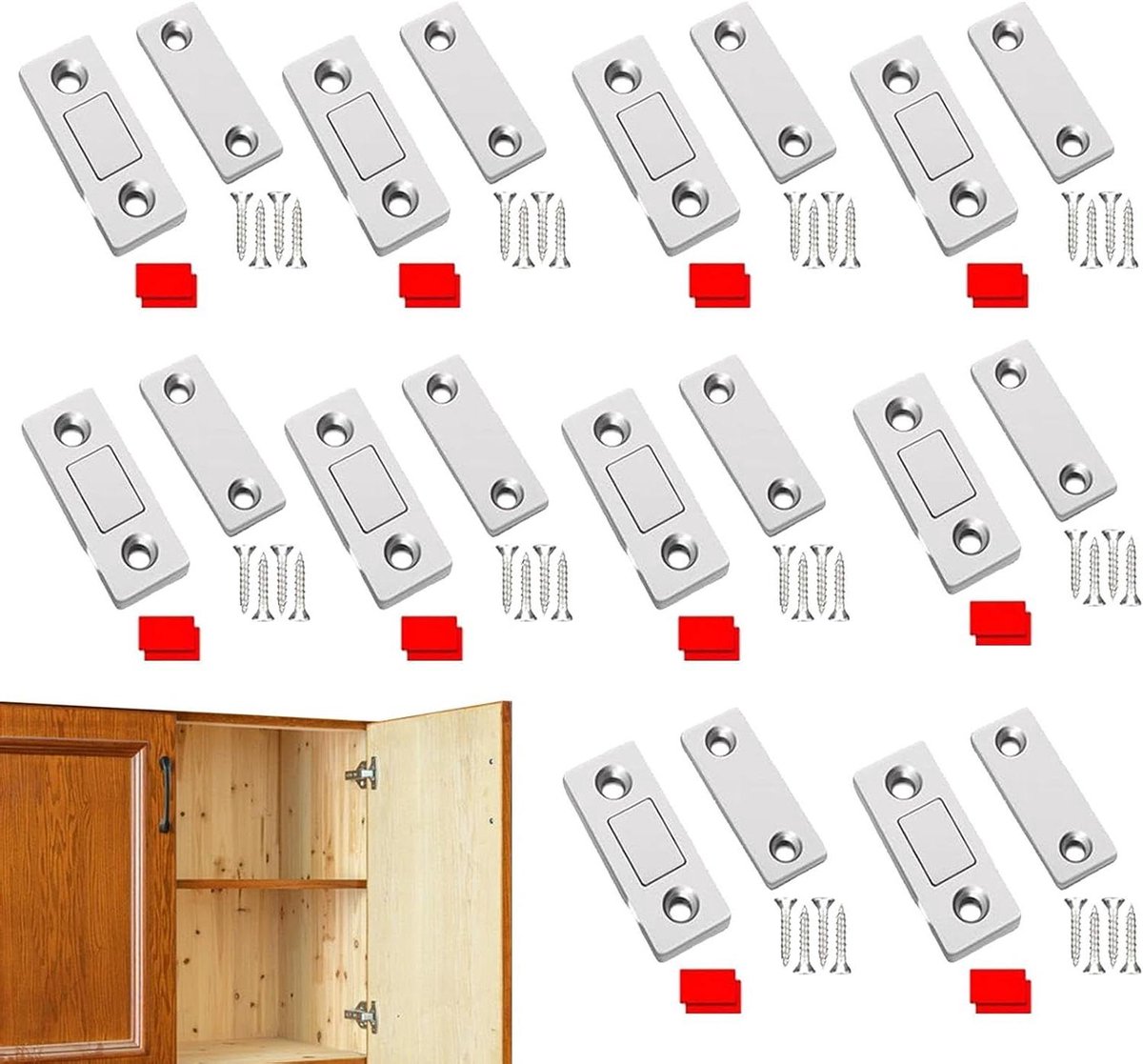 Magnetische Kastsloten - Deurmagneten Kastsluitingen - Kasten Veilig Sluiten - Ultradun Ontwerp - 10 Stuks - Zilverkleurig