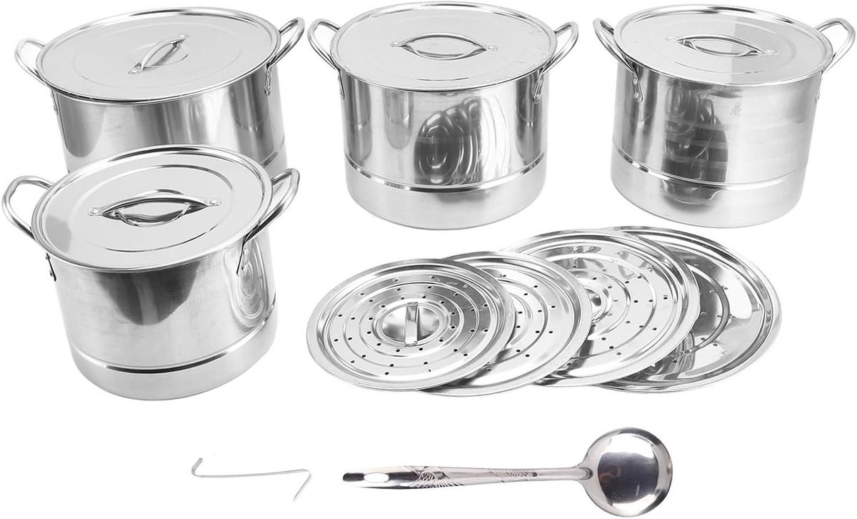 Soeppan Set - Kookpannen Set - Koken en Stomen - Roestvrij Staal - 4 stuks - Zilver