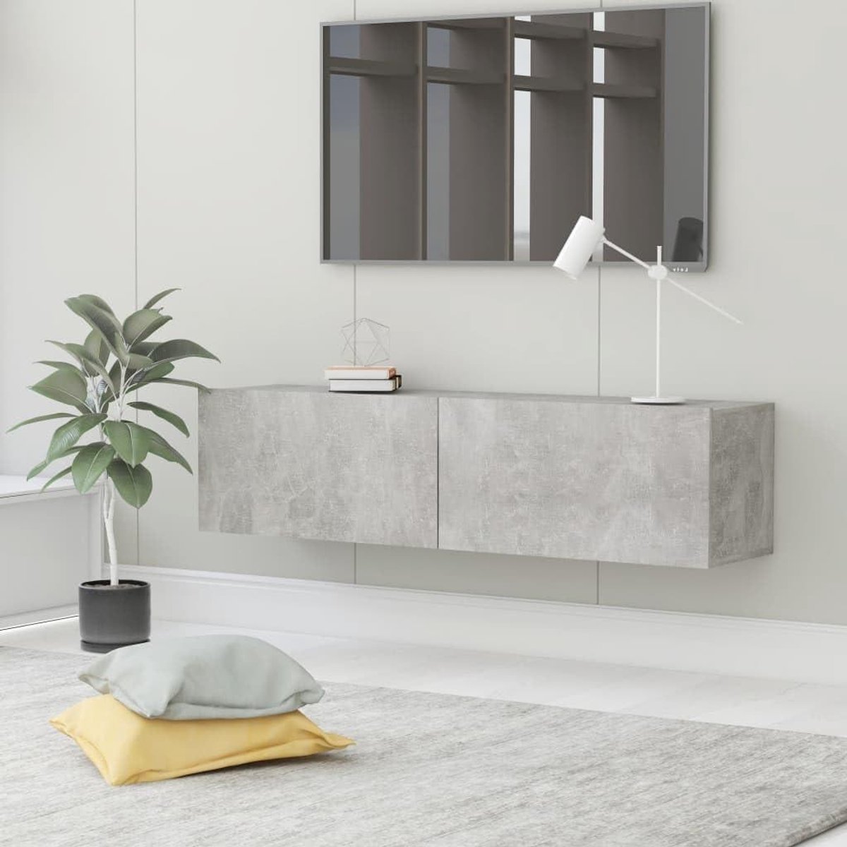 Tv-kast - Televisie meubel - Woonkamer organiseren - Wandmontage - 120 x 30 x 30 cm - Betongrijs