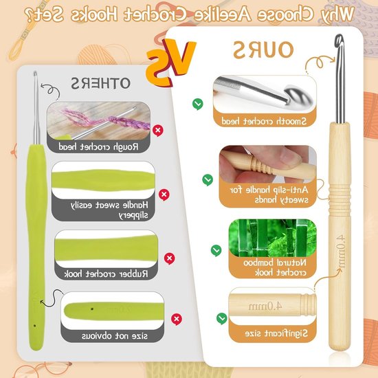 Ergonomische Haaknaalden Set voor Beginners met Bamboe Handvat, Lichtgewicht en Comfortabel voor Artrose, Inclusief Draagtas en Accessoires, Maten 2-6 mm — afbeelding 2