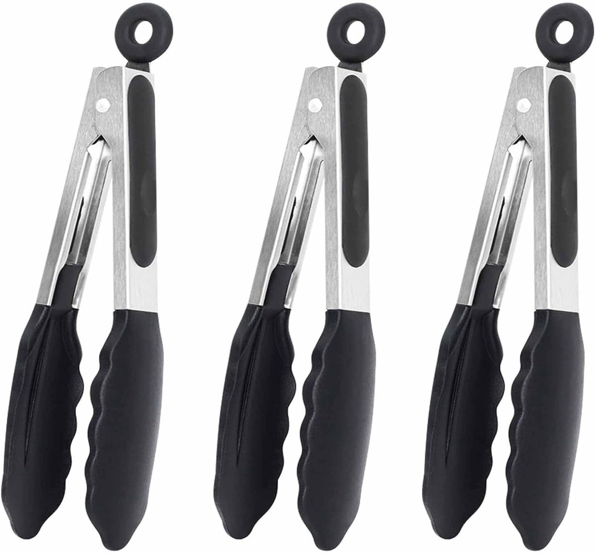 Set van 3 Kleine Keukentangen met Siliconen Tips - 7 Inch Mini Tangen voor Koken, Grillen en Bakken, Makkelijk te Reinigen en Ideaal voor Voedselgebruik