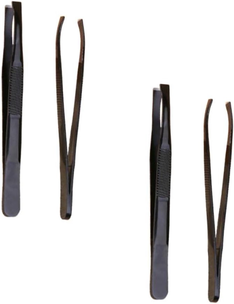 Pincet Set - Make-up Hulpmiddel - Wenkbrauwen Vormgeven - Roestvrij Staal - 4 Stuks - Zwart