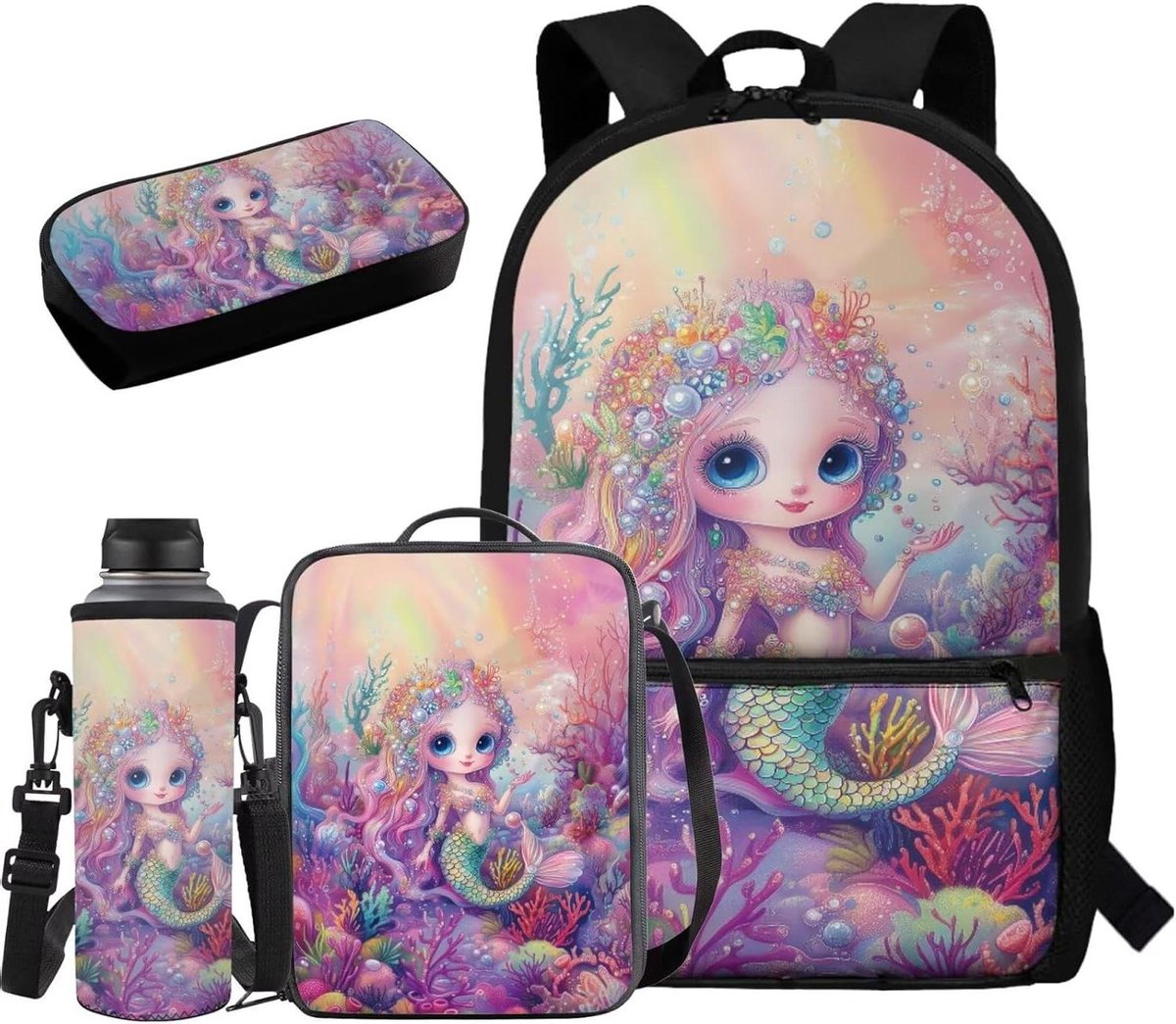 Boekentassen Set - Schooltas Kinderen - Naar School Gaan - 4 Delige Set - 44 cm Hoog - Meerdere Patronen